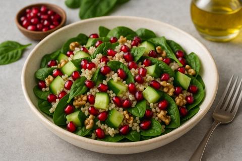 Слоёный салат с курицей, гранатом и грецкими орехами получается сытным