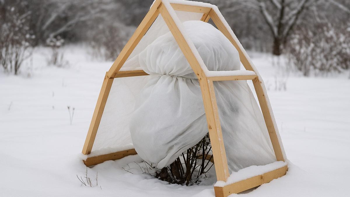 Деревянное укрытие для растений зимой