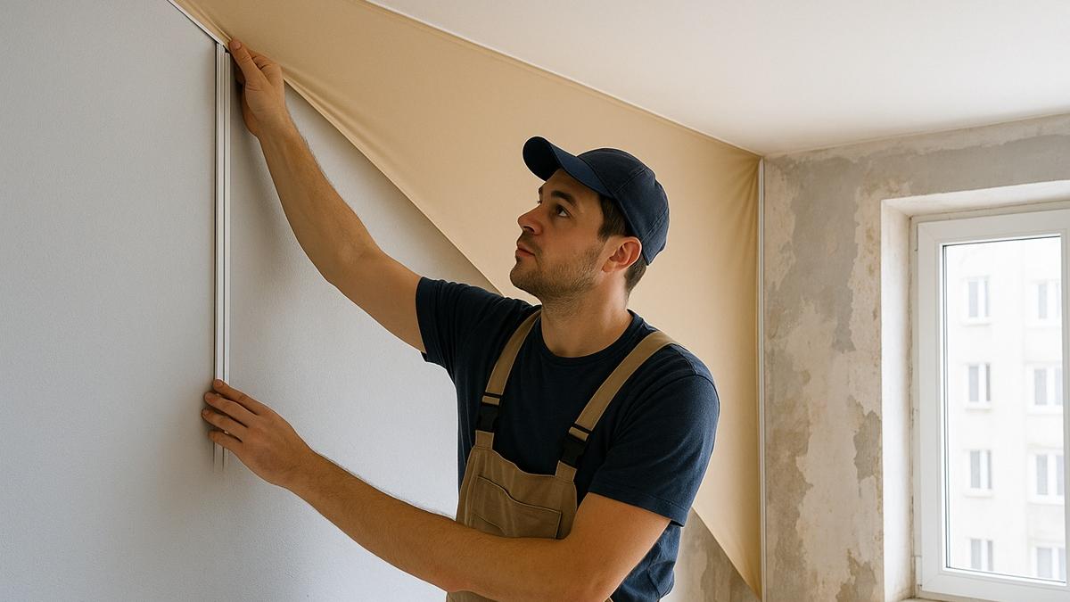 Установка натяжной конструкции на стену Установка натяжной конструкции на стену