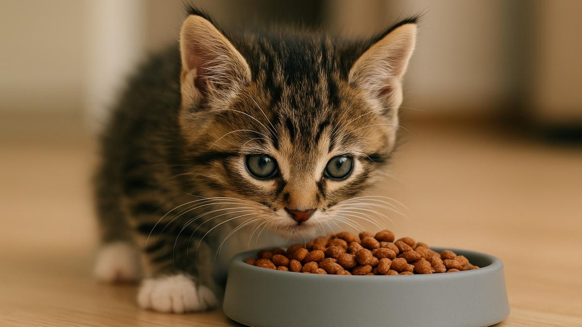Котёнок ест корм Котёнок ест корм