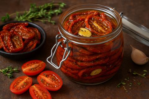 Вяленые томаты при 120 °C сохраняют витамины C и K и хранятся в масле до 6 месяцев