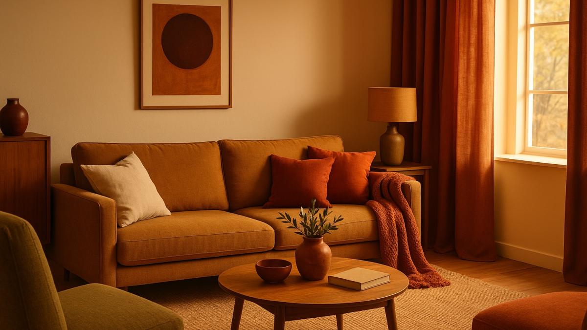 Тёплый осенний интерьер в терракотовых тонах