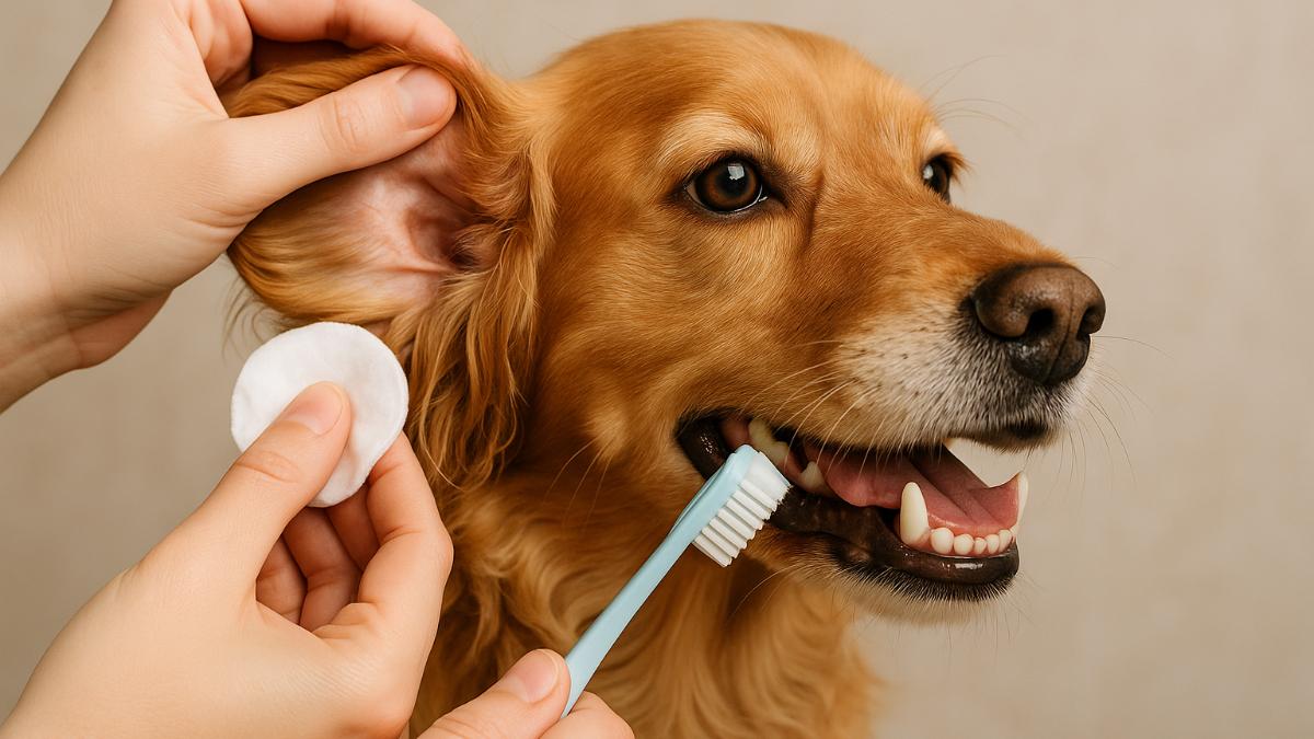 Чистка ушей и зубов у собаки