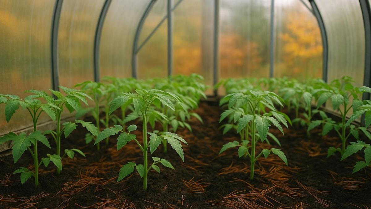 Осенняя рассада томатов в теплице Осенняя рассада томатов в теплице