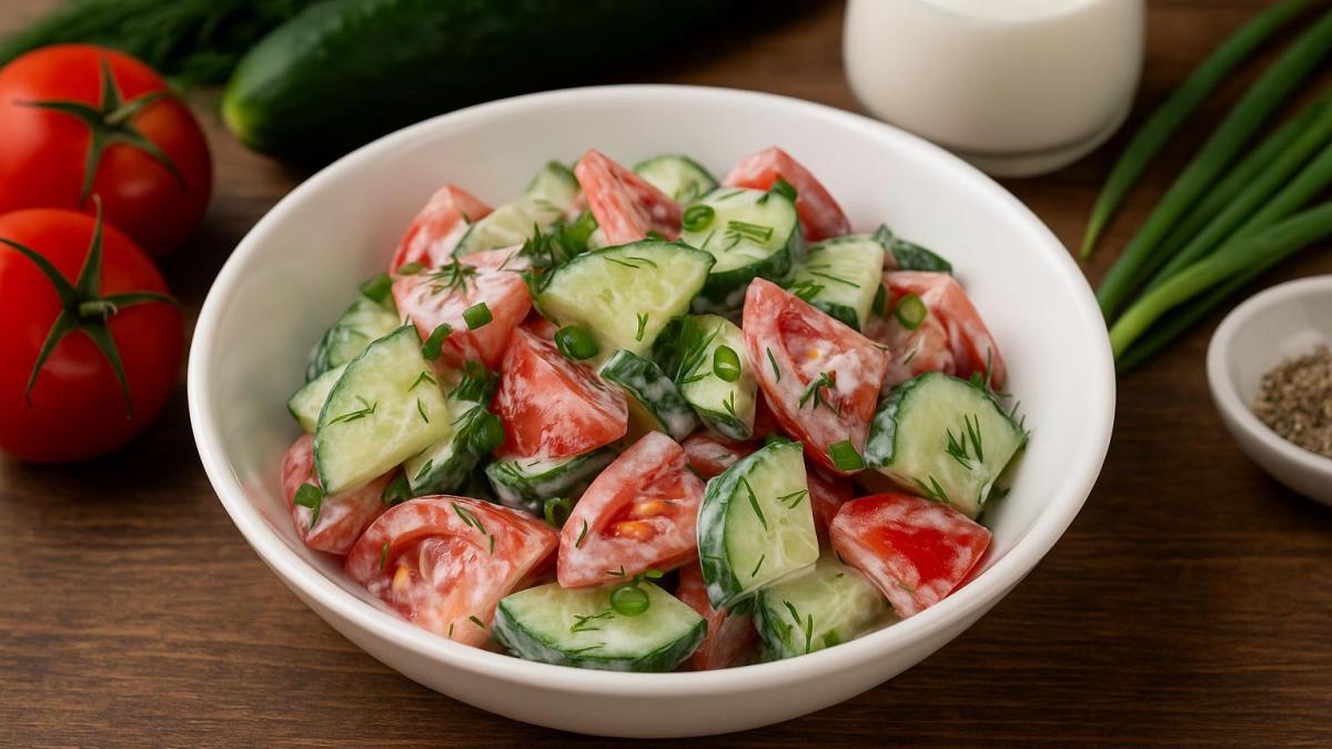 Огуречно-помидорный салат со сметаной