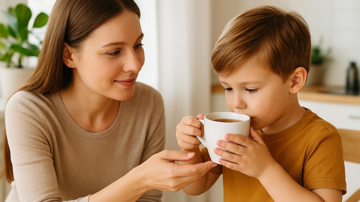 Мама наливает чай ребенку Мама наливает чай ребенку