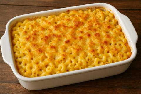 Запеканка из макарон с помидорами и сыром запекается до румяной корочки