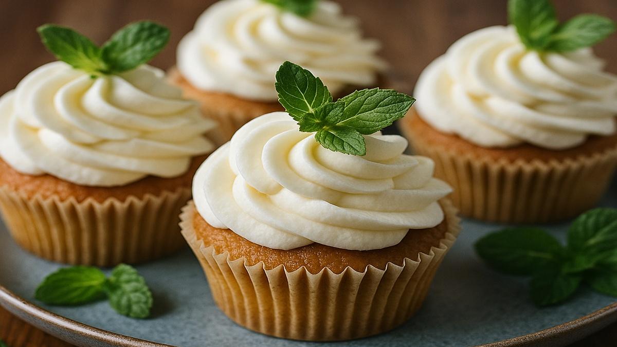 Капкейки с кефирным кремом и мятой
