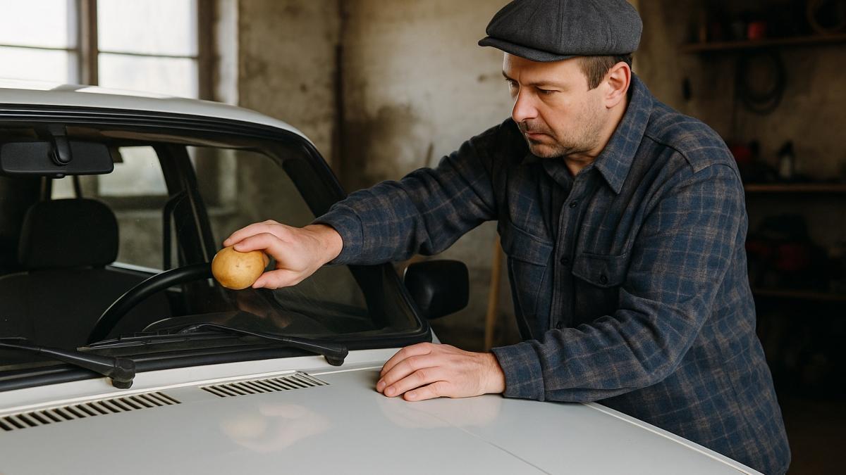 Автолюбитель в гараже