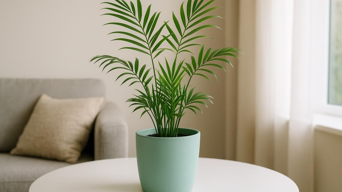Мятный горшок с пальмой в интерьере Мятный горшок с пальмой в интерьере