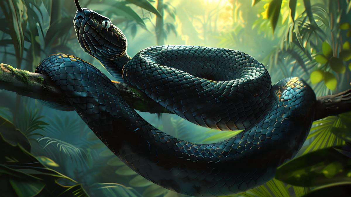 Черная змея в тропиках