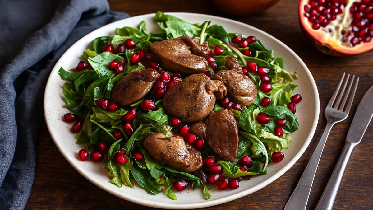 Салат с куриной печенью и гранатом