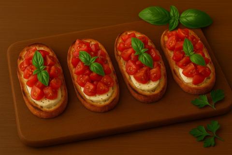 Брускетта с творожным сыром и вялеными томатами объединяет простоту приготовления и изысканность