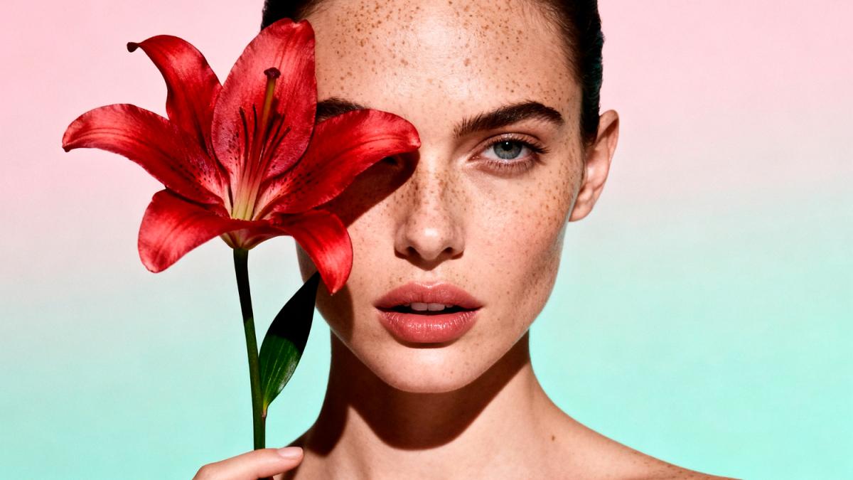 Женщина с красным цветком