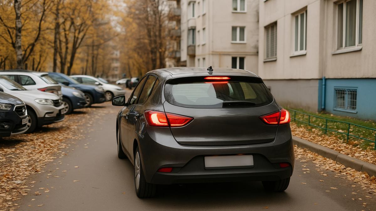 Машина сдаёт назад во дворе