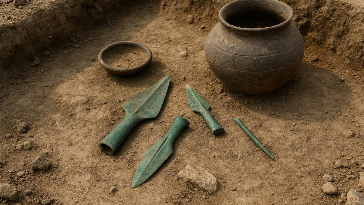 Артефакты на месте раскопа