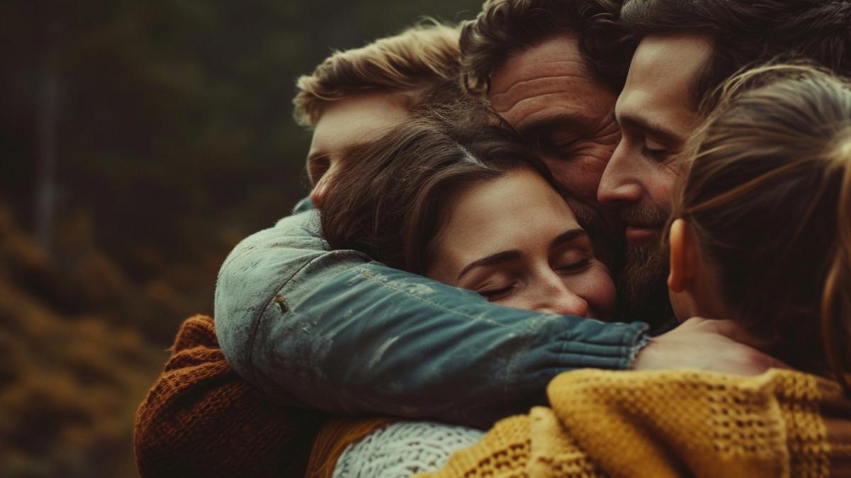 Счастливая семья обнимается