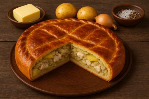 Форель в пироге на дрожжевом тесте сочетается с овощами