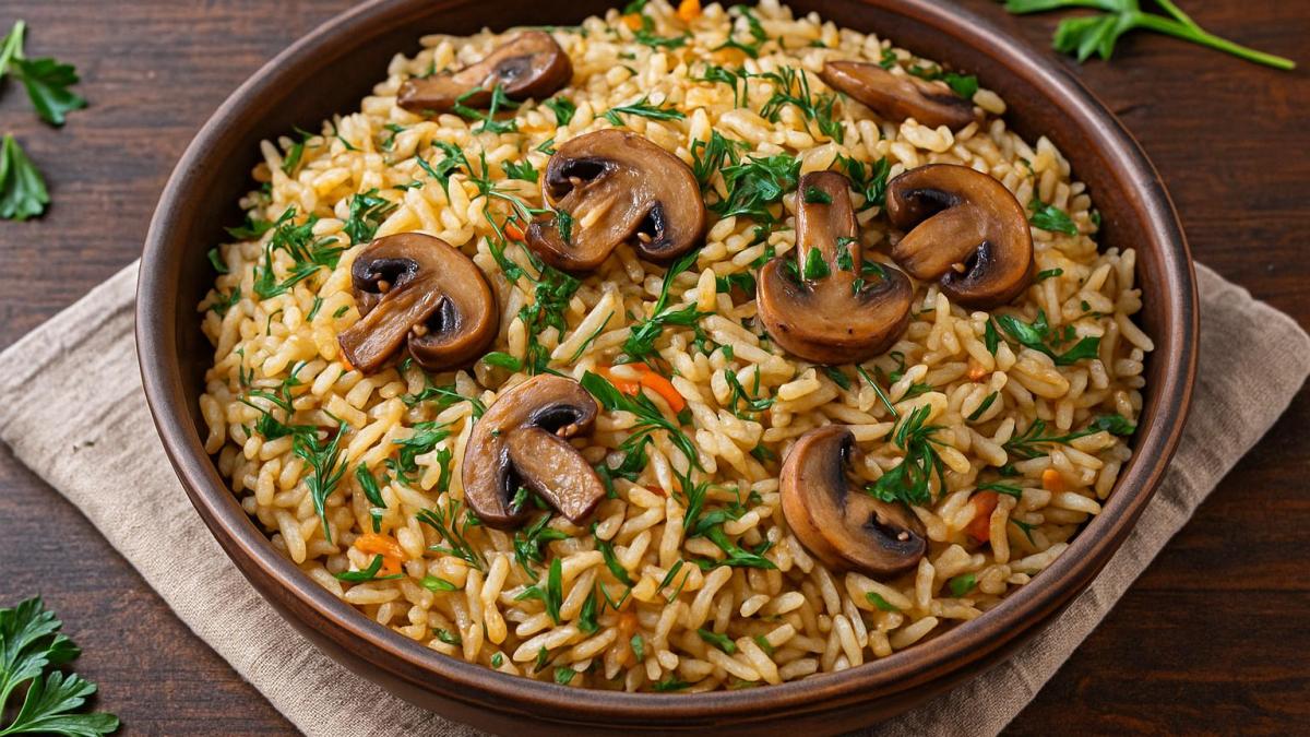 Плов с грибами и зеленью