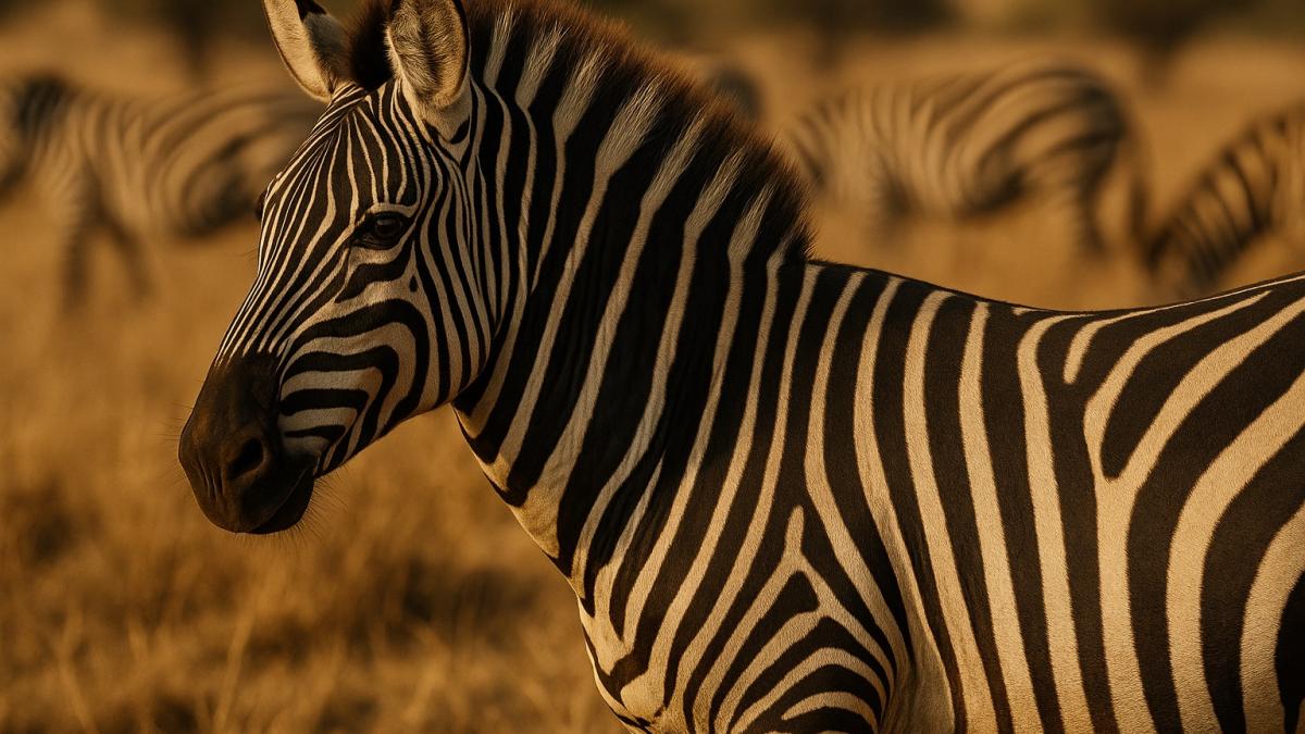 Зебра на фоне саванны