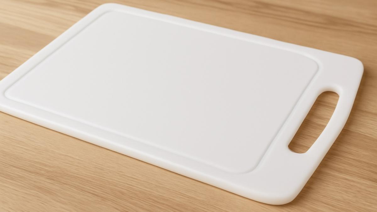 Пластиковая разделочная доска на столе