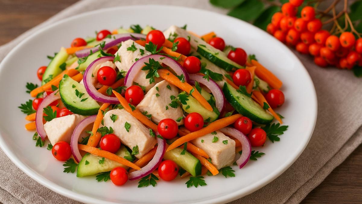 Салат с рябиной и куриной грудкой