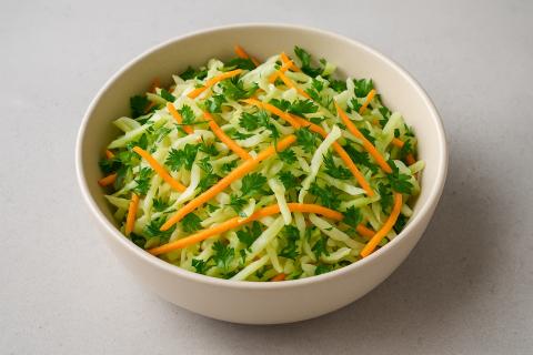 Салат с капустой и сухариками сохраняет свежесть при заправке майонезом