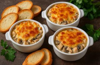 Жульен с курицей и грибами в тарталетках запекается с сыром — повар