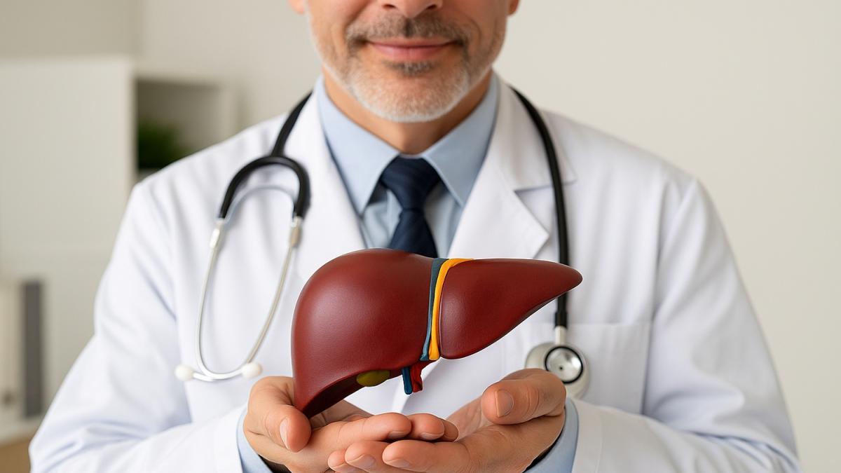 Врач с макетом печени
