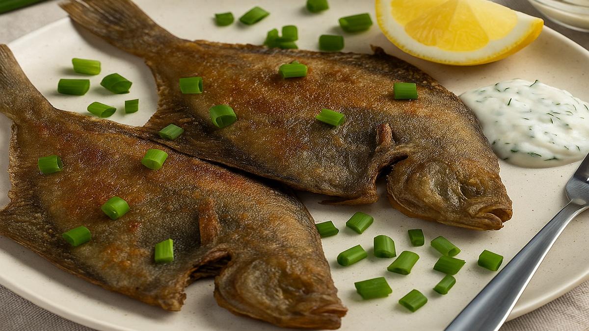Жареная камбала с чесночным соусом
