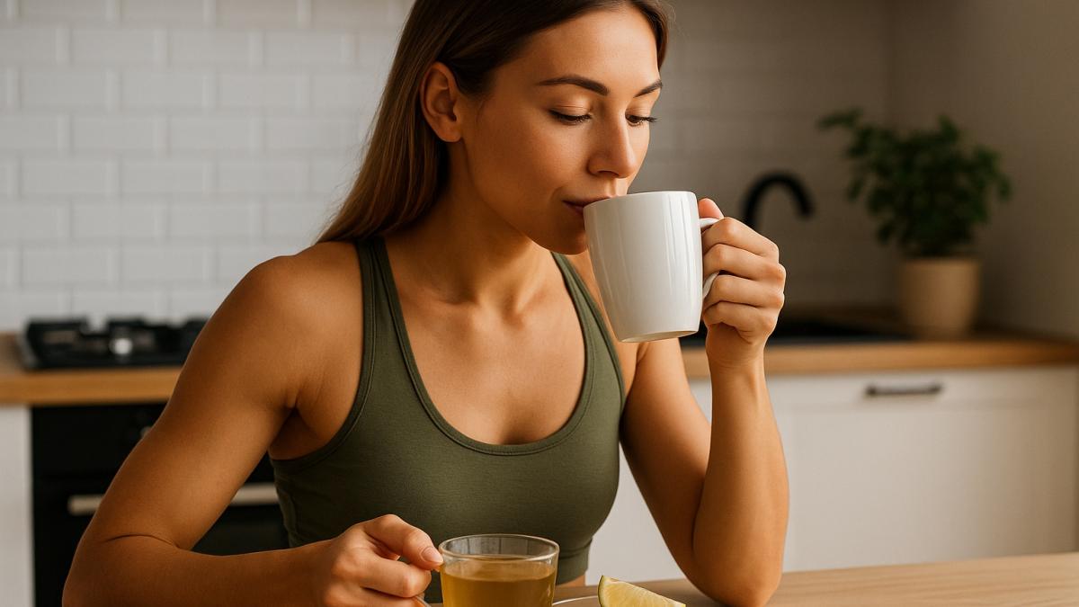 Девушка пьёт чай для похудения