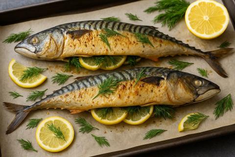 Скумбрия в соевом соусе запекается с луком и специями для золотистой корочки и сочности Скумбрия в соевом соусе запекается с луком и специями для золотистой корочки и сочности