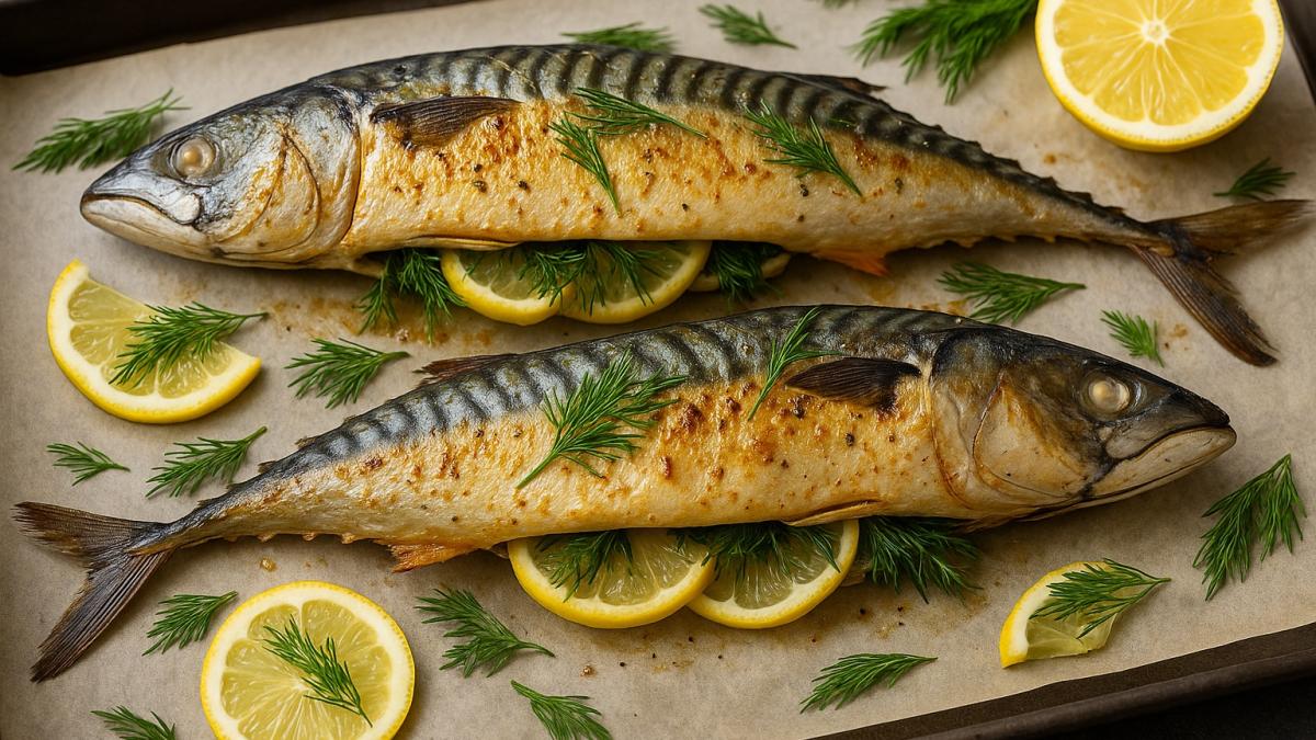 Запечённая скумбрия с лимоном и укропом