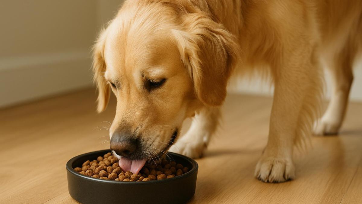 Собака ест из миски