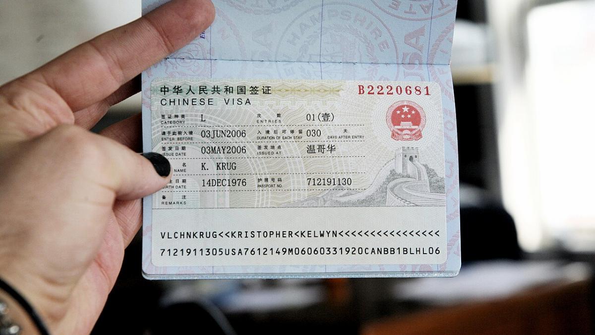 Наклейка с туристической визой КНР в паспорте США