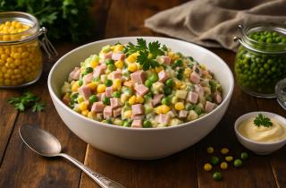 Универсальный салат с ветчиной подходит будням и праздникам одинаково — повар