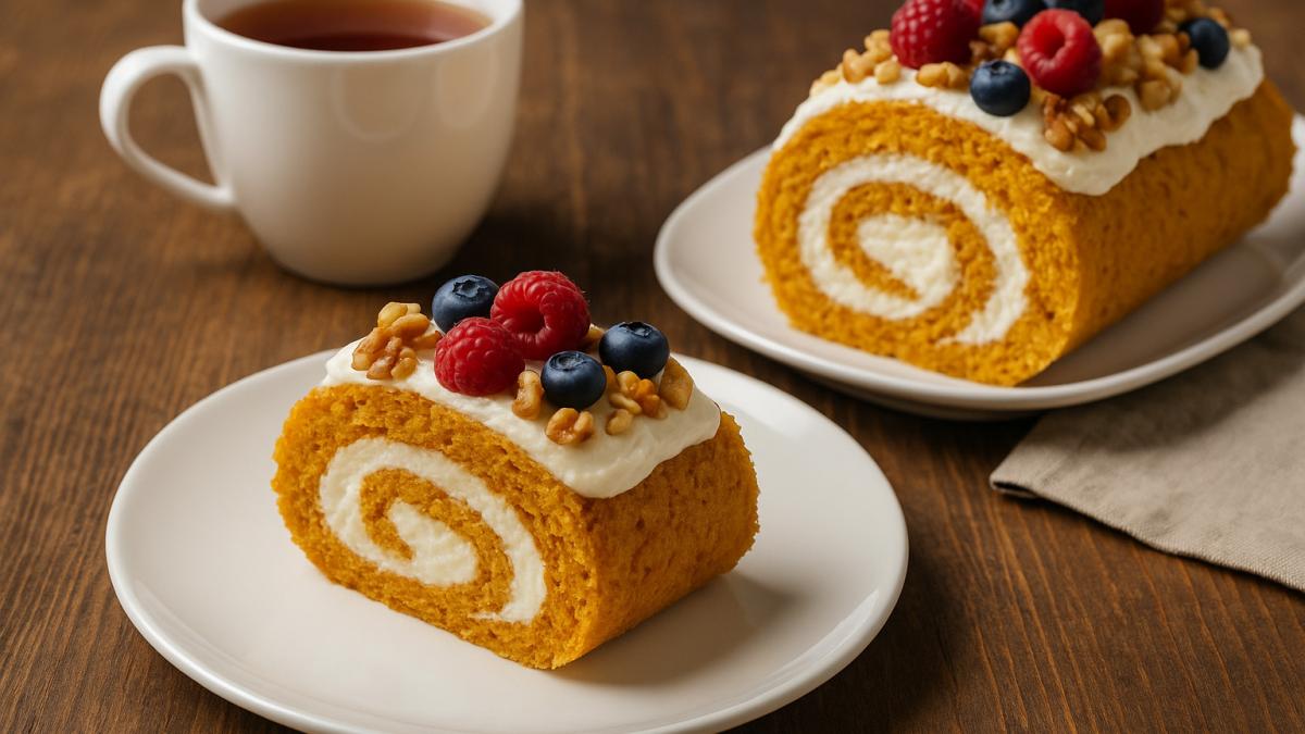 Морковный рулет с кремом и ягодами Морковный рулет с кремом и ягодами