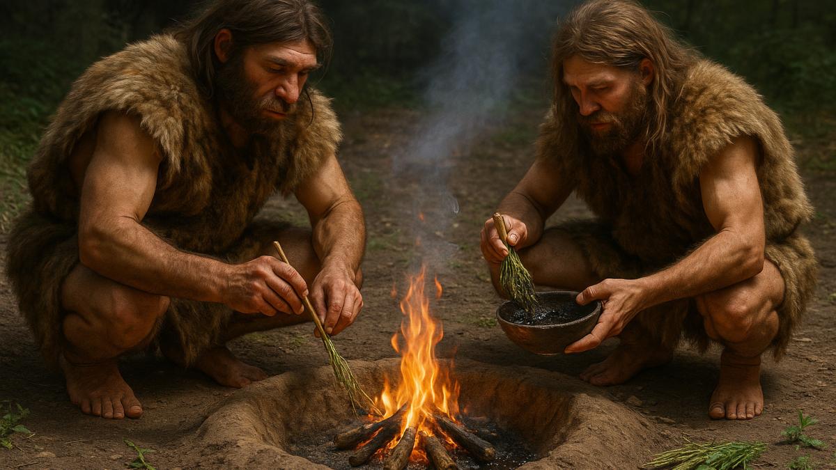 Неандертальцы создают смолу