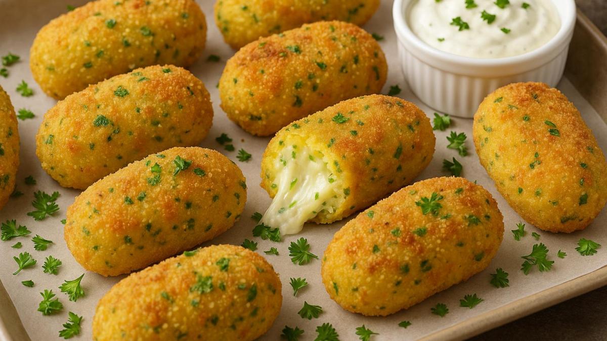 Запечённые крокеты с сыром и зеленью Запечённые крокеты с сыром и зеленью