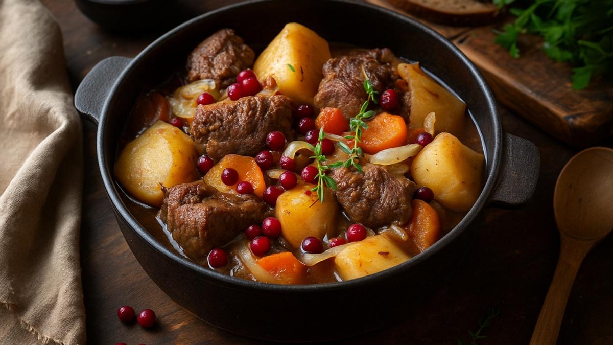 Жаркое с брусникой и картофелем