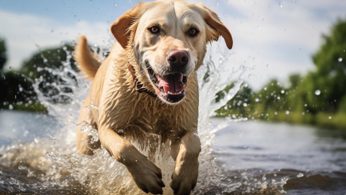 Лабрадор бежит по воде
