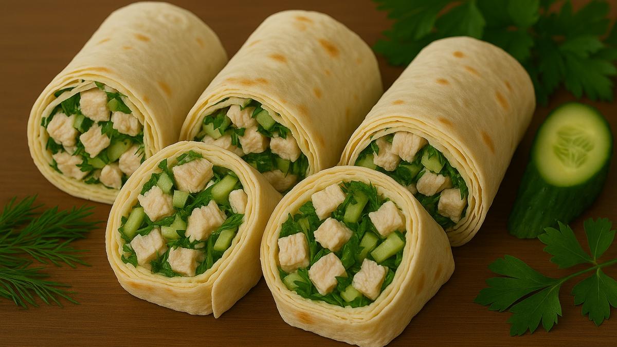 Лаваш-роллы с курицей и зеленью Лаваш-роллы с курицей и зеленью