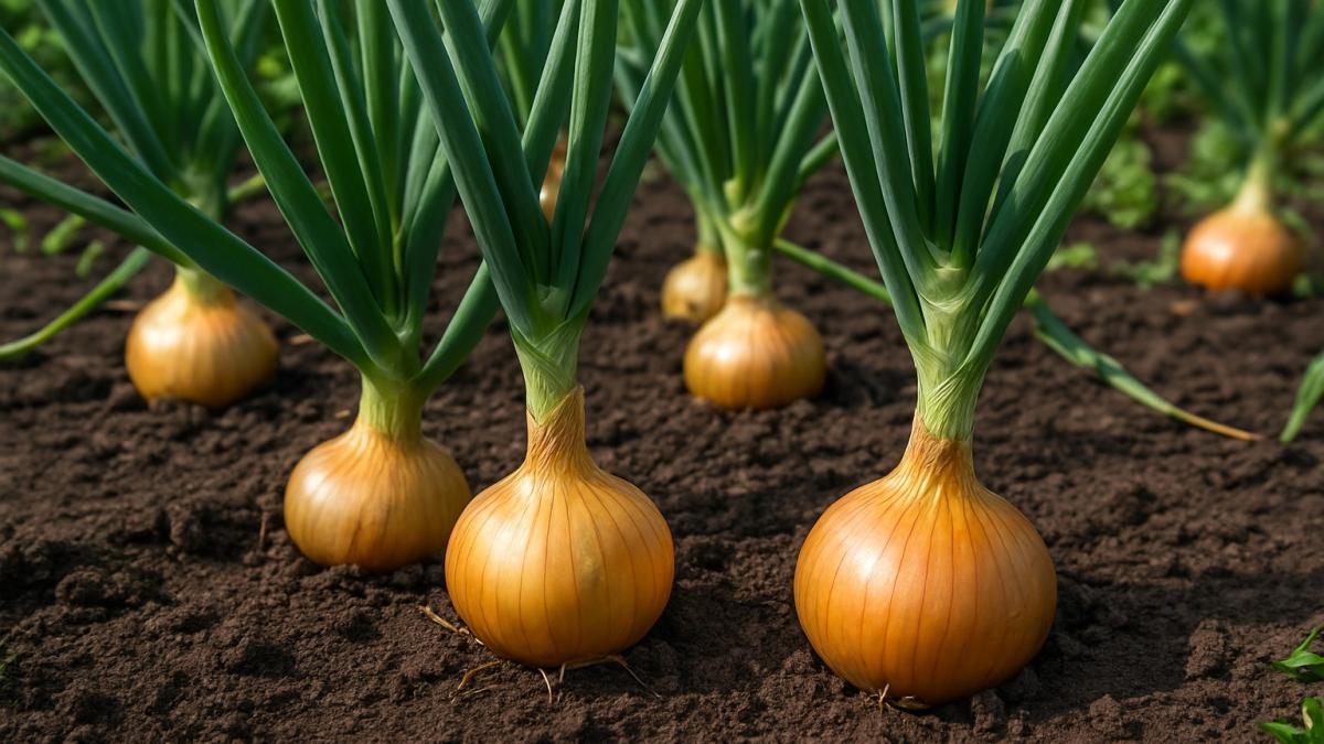 Урожай лука на грядке Урожай лука на грядке