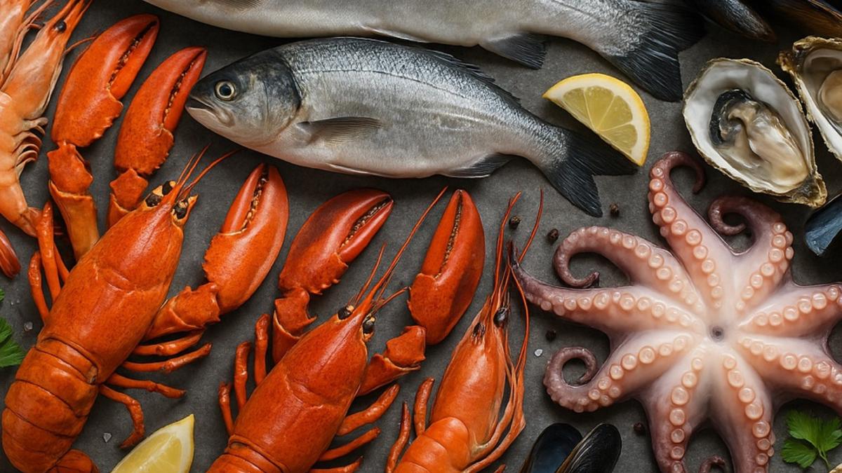 Морепродукты на кухонном столе