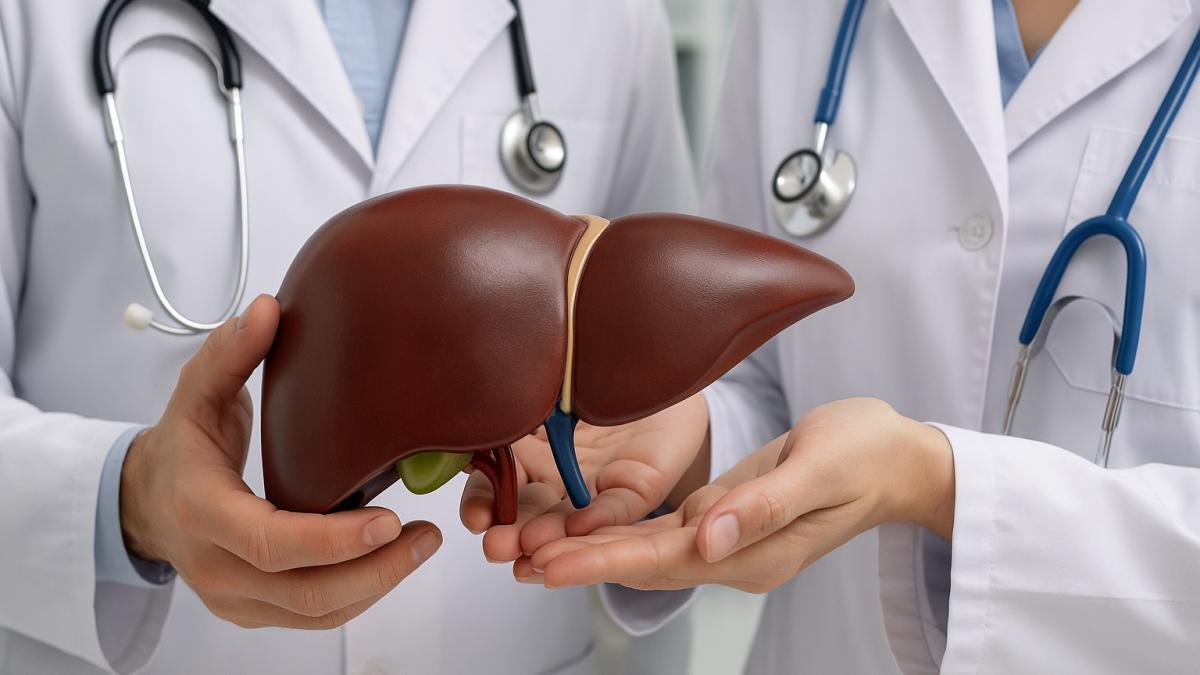 Врачи держат муляж печени