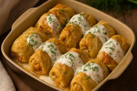 Голубцы из кабачков с фаршем и рисом в духовке получаются нежными