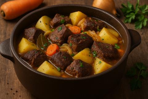 Мясо с овощами в духовке сохраняет сочность и нежность при запекании