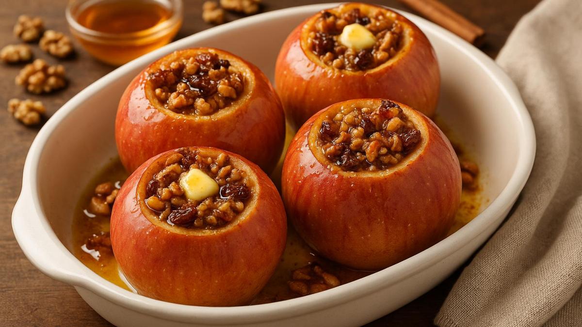 Запечённые яблоки с мёдом и орехами