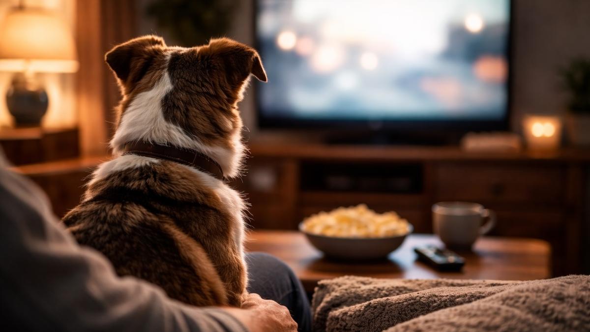 Пёс смотрит телевизор