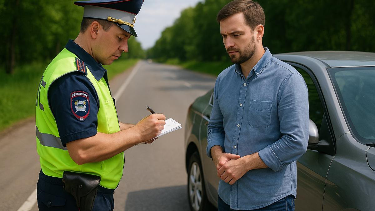 Сотрудник ГИБДД выписывает штраф